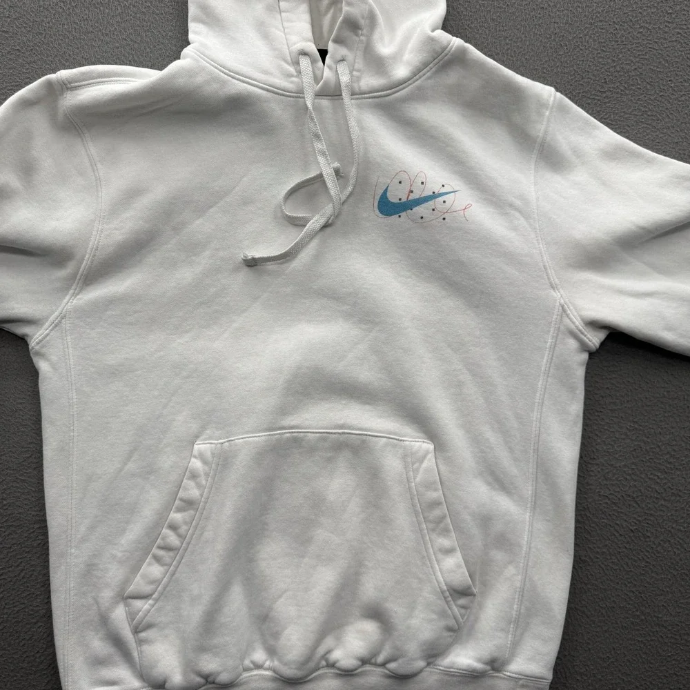 Nike Hoodie Mens Small White Just Do It Back Graphic Pullover Fleece Sweatshirt